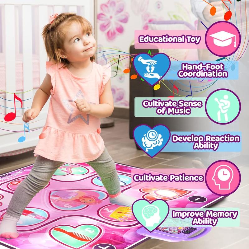 Christmas gift for kids Dance Mat Music Toys: LED Lights, 6 Game Modes, 5 Challenge Levels - Ideal Gifts for Girls