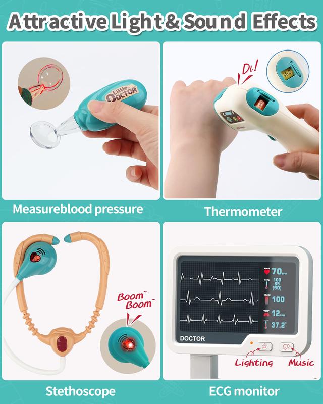 Doctor Kit for Kids, Pretend Medical Station Set for Boys & Girls,Pretend Medical Kit Toy, Mobile Cart with Sound and Light Functions, Kids Doctor Kit for Toddlers 3-5 Birthday Gift