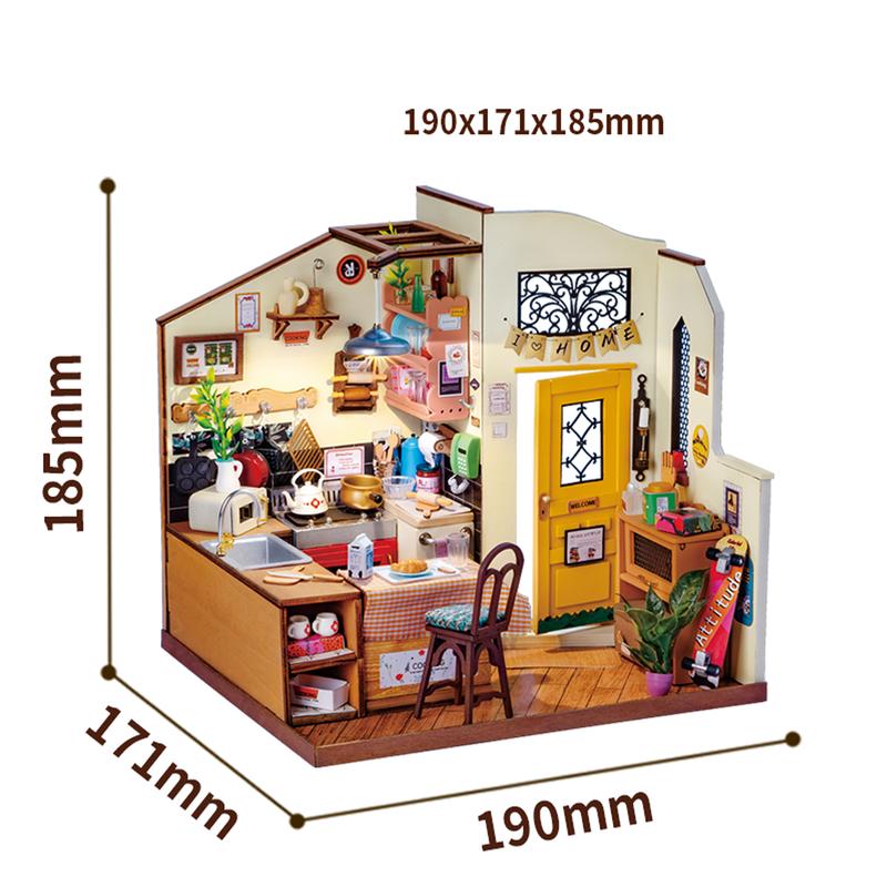 Rolife DIY Miniature Cozy Kitchen House Kit for Adults to Build, Tiny House Making Kit with Furnitures, Halloween Christmas Decorations light effect handmade diy 3d  wooden