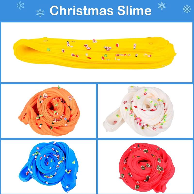 Christmas Slime Kit with 5 Pack Butter Slime, Orange,Yellow, Blue, White, Red Slime, and Charms, Party Favors Gift for Girls and Boys, Super Soft and Non-Sticky DIY Surprise Slime