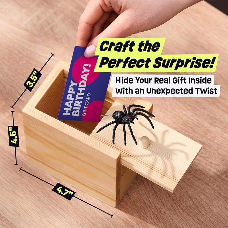 The Original Spider Prank Box- Funny Wooden Box Toy Spider Prank, Hilarious Christmas, April Fool, or Birthday Surprise Toy and Gag Gift Practical Joke Bromas Kit