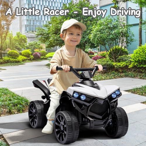 6V Ride On ATV 4 Wheeler for Toddlers with 1.8 Mph Max Speed, Wear-Resistant Wheels, LED Lights, Foot Pedal, and Music - Multiple Color Options Available