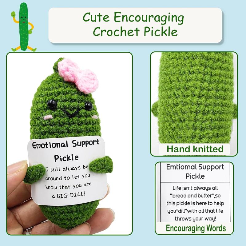 Emotional Encouraging Support Pickle, Funny Encouraging Pickle with Emotional Encouraging Card, Cute Knitted Crochet, Happy Christmas Gift