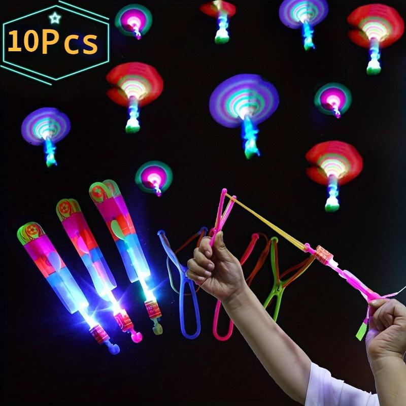 10pcs Glittering LED Rocket Slingshot Toys - Luminous, Elastic, Spinning, and Stocking Stuffer Friendly - Perfect for Carnival Prizes, School Classroom Rewards, and Halloween Christmas Gifts