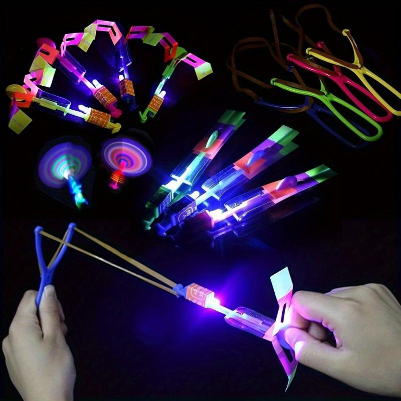 10pcs Glittering LED Rocket Slingshot Toys - Luminous, Elastic, Spinning, and Stocking Stuffer Friendly - Perfect for Carnival Prizes, School Classroom Rewards, and Halloween Christmas Gifts