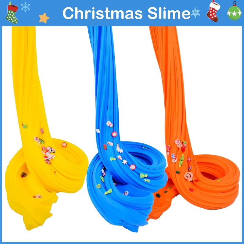 Christmas Slime Kit with 5 Pack Butter Slime, Orange,Yellow, Blue, White, Red Slime, and Charms, Party Favors Gift for Girls and Boys, Super Soft and Non-Sticky DIY Surprise Slime