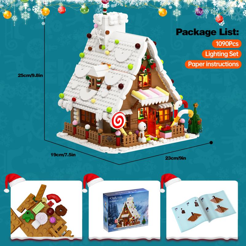 2024 Christmas Gingerbread House Building Blocks Set, with LED Lighting, Dining Table, Fireplace, Kitchen, Bathroom Included, Perfect Halloween & Christmas Toys and Gifts for Fans and Kids (1111 pcs)