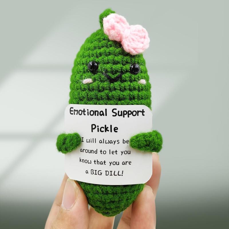 Emotional Encouraging Support Pickle, Funny Encouraging Pickle with Emotional Encouraging Card, Cute Knitted Crochet, Happy Christmas Gift