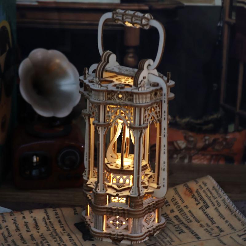 3D Wooden Puzzles DIY Rotating Vintage Lantern Hands-on Activity Desk Decor Gifts for Teens