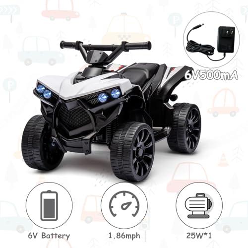 6V Ride On ATV 4 Wheeler for Toddlers with 1.8 Mph Max Speed, Wear-Resistant Wheels, LED Lights, Foot Pedal, and Music - Multiple Color Options Available