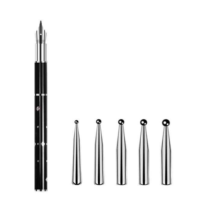 Art Fountain Pen with 5 Replacement Heads, DIY Drawing Calligraphy Pen,  Crystal Dotting Liner Tool Set, Painted Lace Manicure (Black)