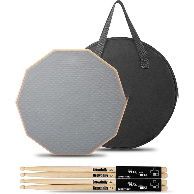 Drum Practice Pad for drumming drum pad and sticks 12 In,Sided With 2 Pairs 4 Maple 5A Drum Sticks & Storage Bag(Gray)