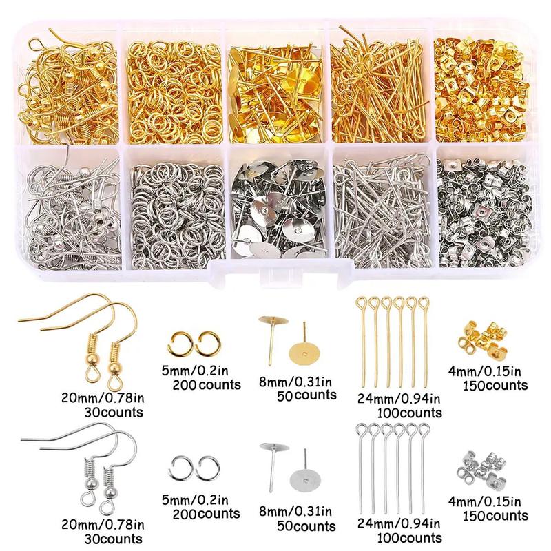 Mixed Style Earring Making Accessories, Friendship Bracelet Kit, 1 Box DIY Earrings Bases Backs and Jump Rings Kit, Earring Accessory Kit for Jewelry Making & Earring Repair