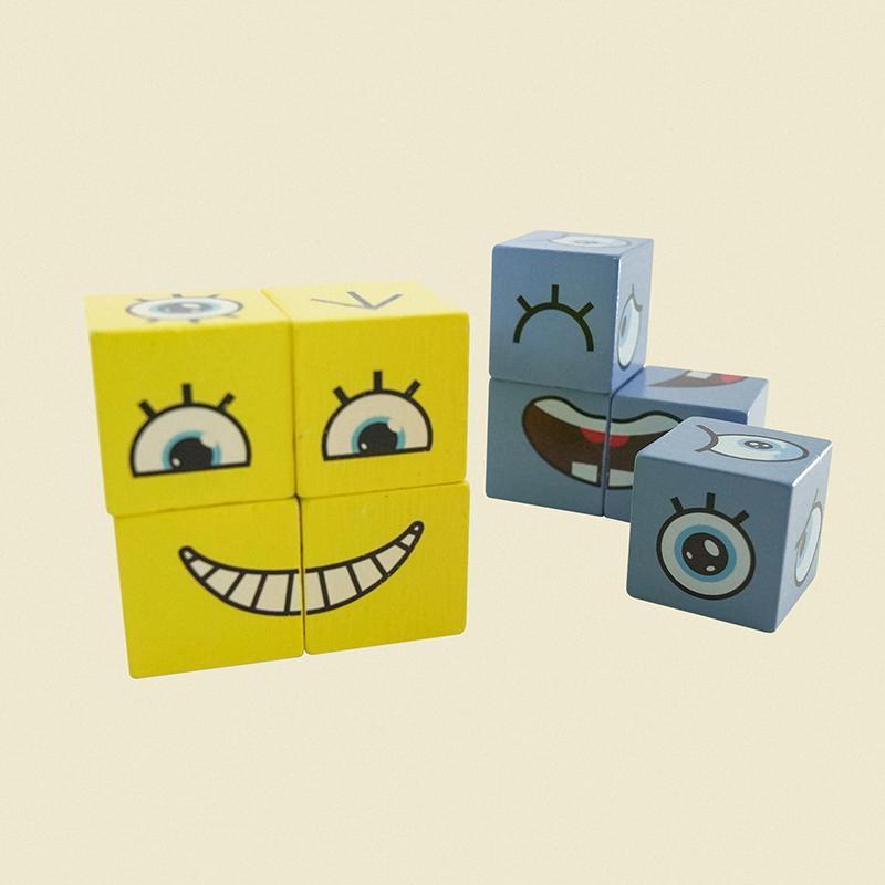 Face Changing Building Blocks Puzzle Game Wooden Cube Board Game