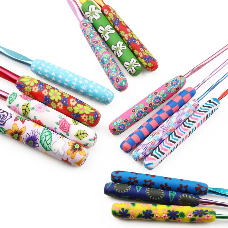 Random Color Soft Ceramic Crochet Hook Set, Flower Printed Crochet Hook Set, Crochet Yarn Craft Kit For Arthritis Hand