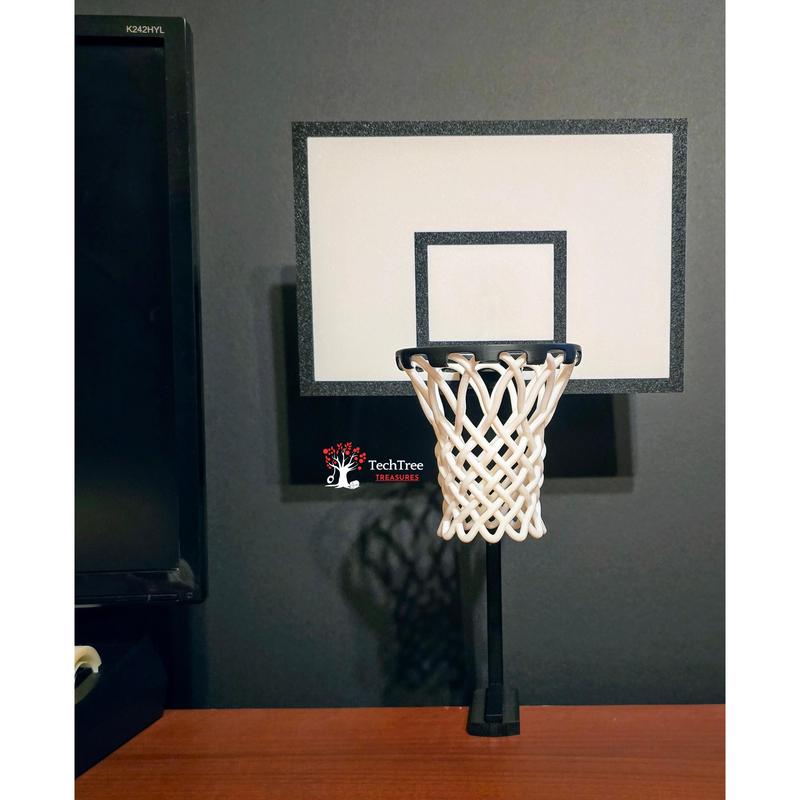 TechTree Treasures Tabletop Basketball Hoop with Ball Launcher and Ping-Pong Balls for Office Fun