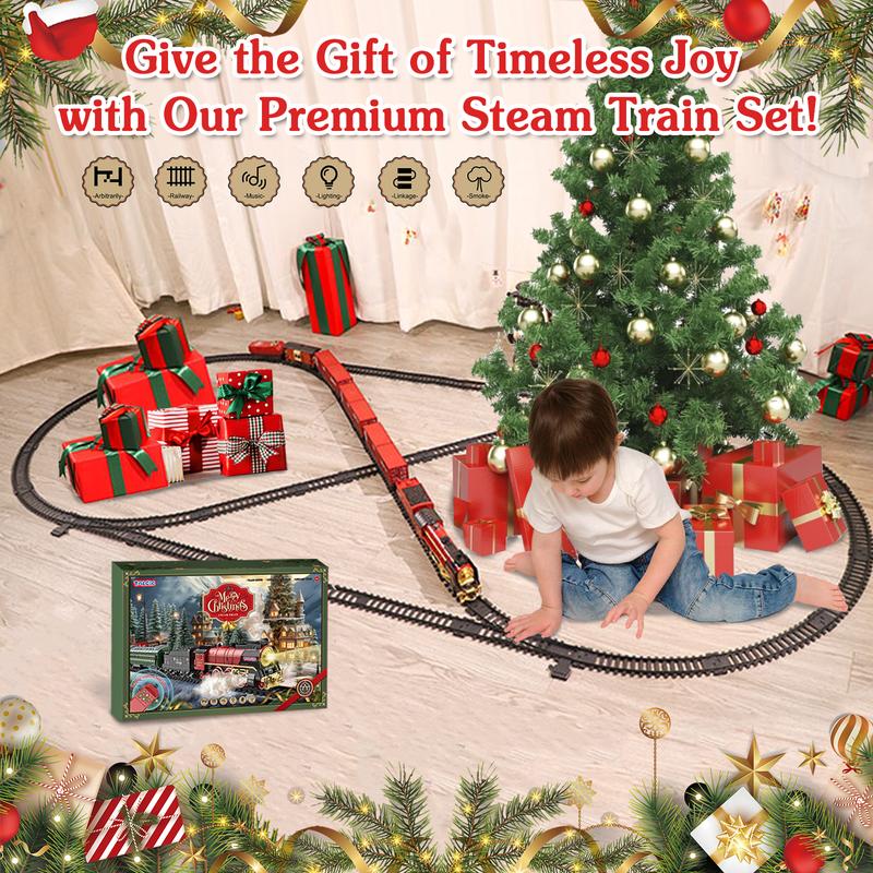 Christmas Train Set - Hanging Train Toys with Smoke Light & Sound for Boys Girls,Train Set Around Under The Christmas Tree with Steam,Carriages Tracks for 3-12 Years Old Kids Decoration Gift