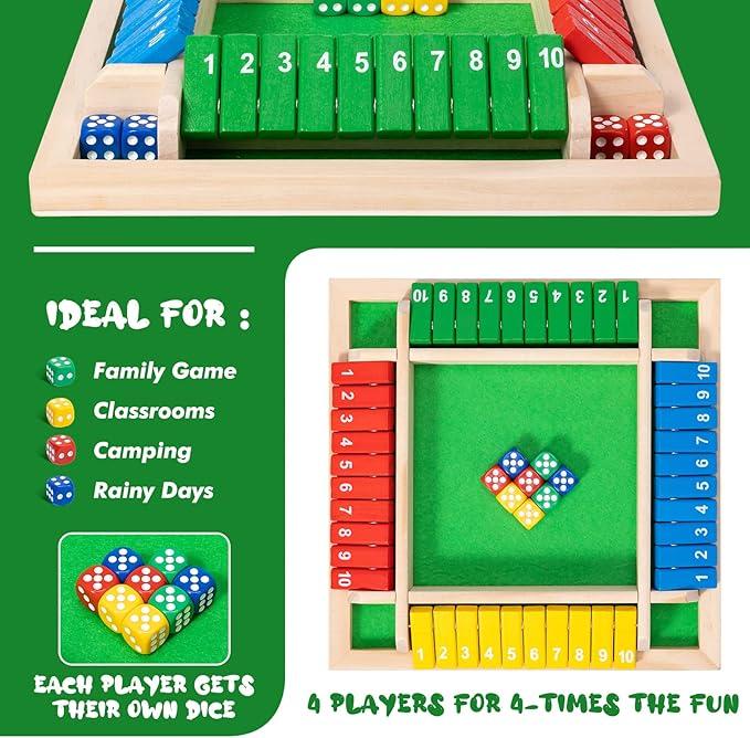 Wooden Closed Box Dice Game For 2-4 Players, Wooden Table Math Game With 10 Dice And Rules, Fun Math Game For Kids And Adults - 11.5 Inches - a Classic Game For The Classroom, Family, Party Or Bar