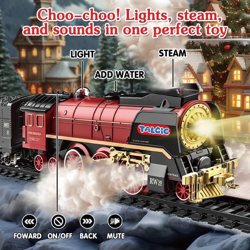 Christmas Train Set - Hanging Train Toys with Smoke Light & Sound for Boys Girls,Train Set Around Under The Christmas Tree with Steam,Carriages Tracks for 3-12 Years Old Kids Decoration Gift