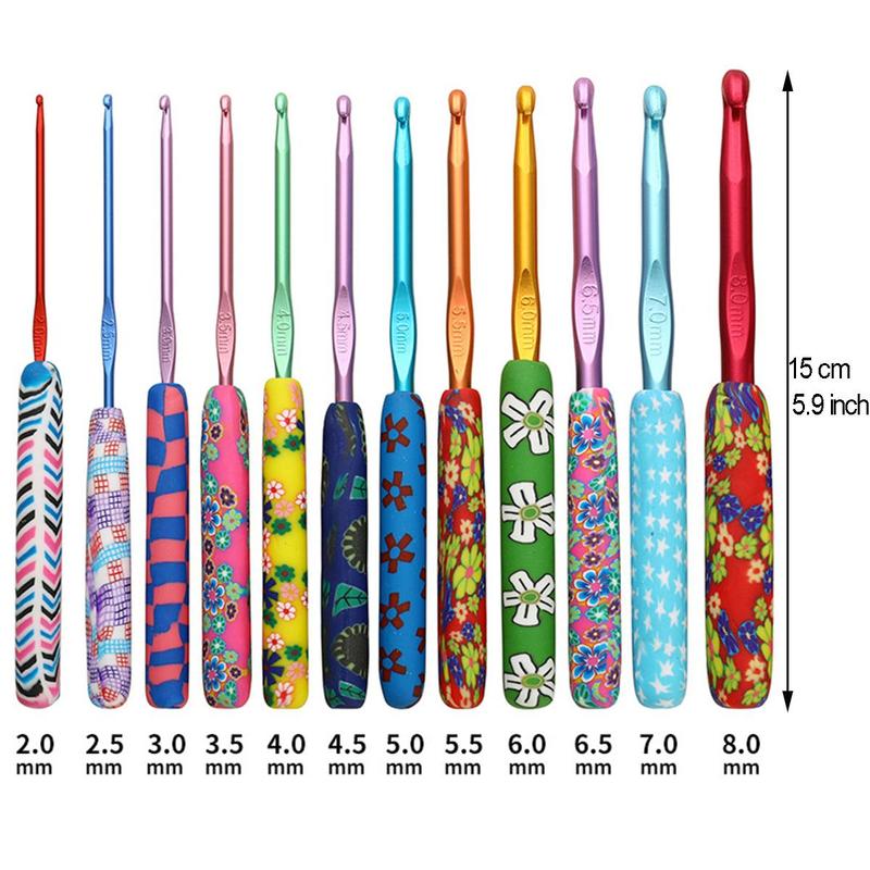 Random Color Soft Ceramic Crochet Hook Set, Flower Printed Crochet Hook Set, Crochet Yarn Craft Kit For Arthritis Hand