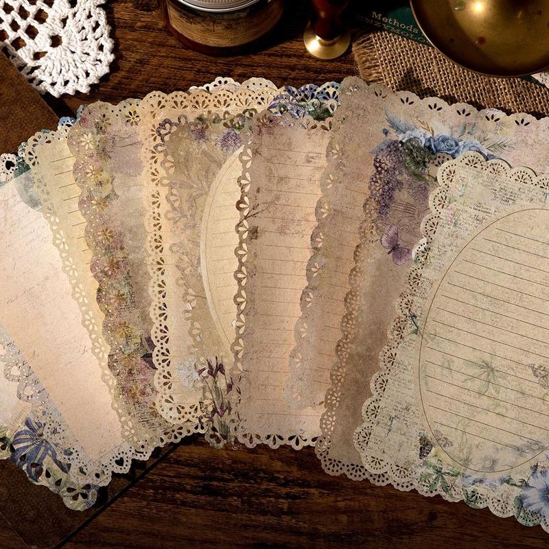 10pcs Vintage Material Paper, Retro Lace Brochure Handbook Background Paper, DIY Decorative Non Stick Paper For Scrapbooking & Journal Making