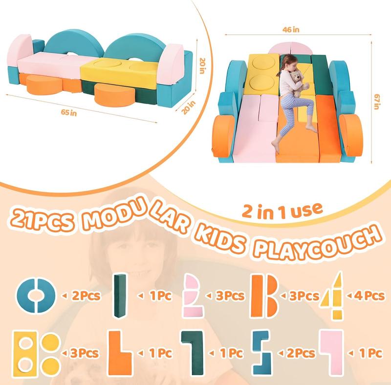 Special Offers--21Pcs Modular Kids Play Couch Building Fort - Multi-Colored Number Puzzle Toddler Play Couch Set for Classroom Bedroom Playroom,Creative Convertible Kids Explorer Sofa Furniture