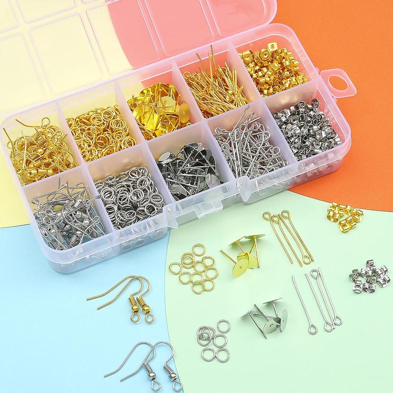 Mixed Style Earring Making Accessories, Friendship Bracelet Kit, 1 Box DIY Earrings Bases Backs and Jump Rings Kit, Earring Accessory Kit for Jewelry Making & Earring Repair