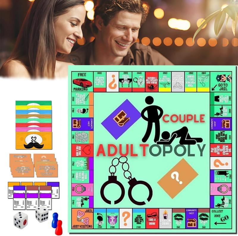 Adultopoly Board Game, Couple Adultopoly Board Game, Date Night Board for Adults,Couple Game Card Board Game Props, Board Game Relationship Card