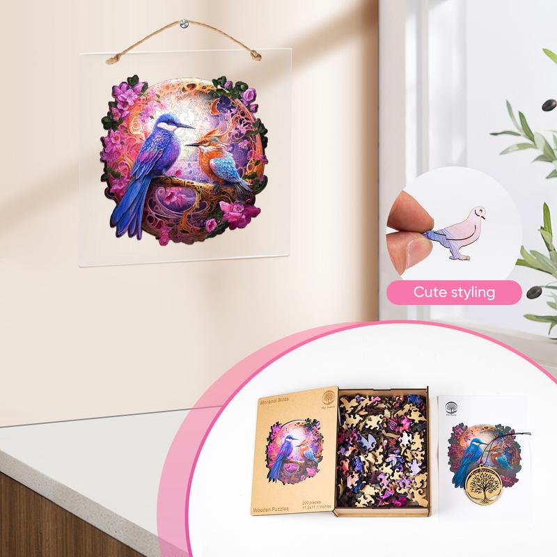 Mys Aurora Mandala Morandi Birds Wooden Jigsaw Puzzle 80 200 300 500 Pcs Unique Shape Wood Box Packing Creative Gift for Adults and Kids Fun Challenging Family Game for Parents Grandparents Brainstorm