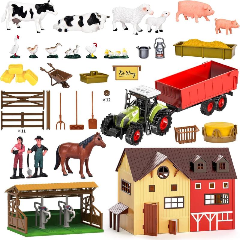 Farm Animals Barn House Toys - Kids Tractor Toy with Lights & Sound, Horse Stable, Cowshed, Chicken Fence, Animal, Farm Accessories, Easter Birthday Gifts for Boys Toddlers Ages 3+