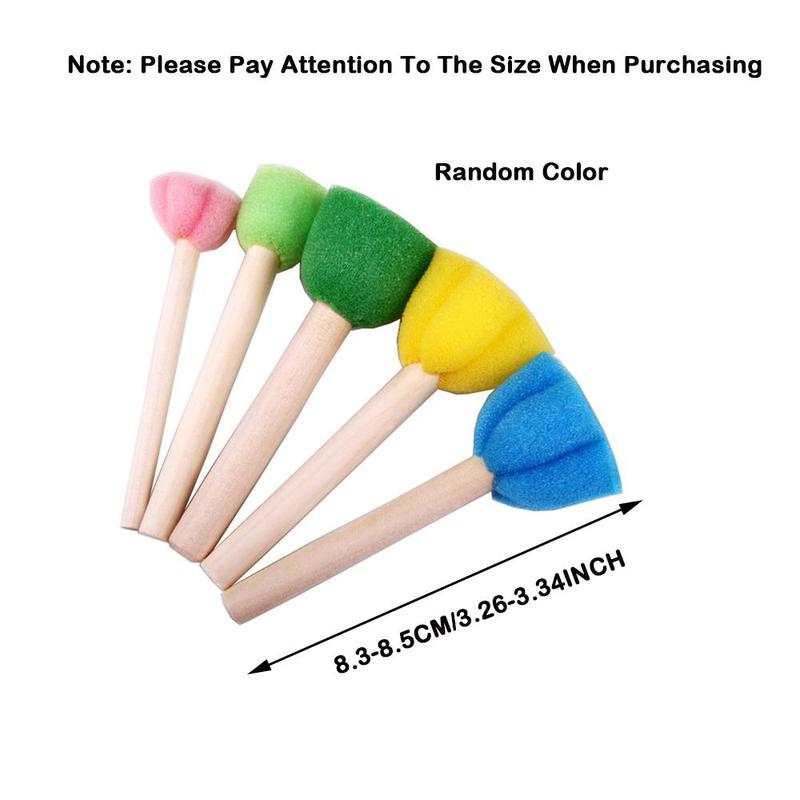 5pcs set Random Color Kids Sponge Stamp Brush Kit, Paint Learning Sponge Brush, Print Pattern Brushes with Wooden Handle