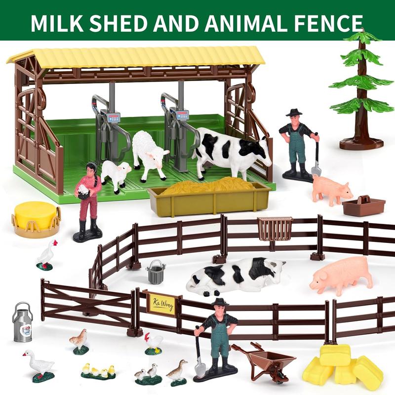 Farm Animals Barn House Toys - Kids Tractor Toy with Lights & Sound, Horse Stable, Cowshed, Chicken Fence, Animal, Farm Accessories, Easter Birthday Gifts for Boys Toddlers Ages 3+