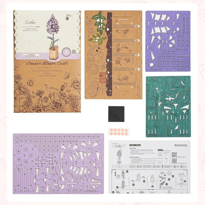 Robotime 3D Flower Wooden Puzzles for Adults-Lilac, DIY Wooden Flowers Model Kit Building Set Crafts for Adults to Build, Botanical Collection Ideal Creative Gift Ideas Housewarming (154PCS) TW021 Lilac