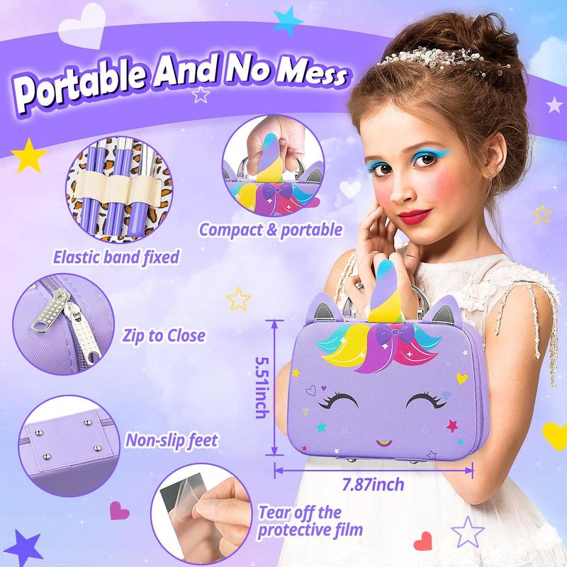 Kids Makeup Kit for Girl - Kids Washable Makeup Girls Toys with Unicorn Cosmetic Case, Real Girl Makeup Sets for Toddler Kid Children Christmas Birthday Gifts Toys for 3 4 5 6 7 8-12 Year Old Girls