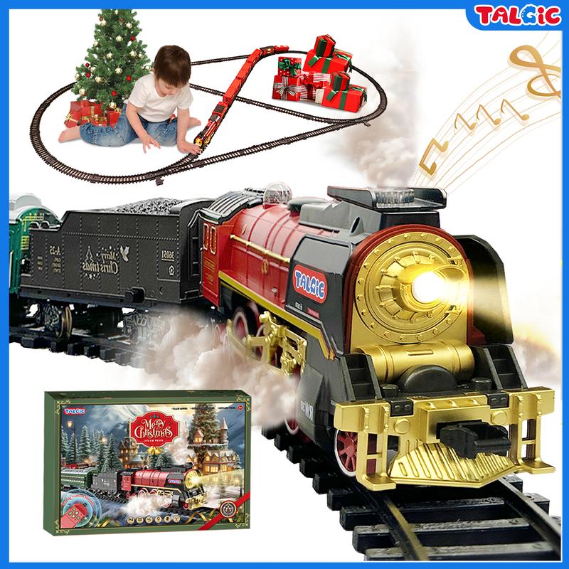 Christmas Train Set - Hanging Train Toys with Smoke Light & Sound for Boys Girls,Train Set Around Under The Christmas Tree with Steam,Carriages Tracks for 3-12 Years Old Kids Decoration Gift