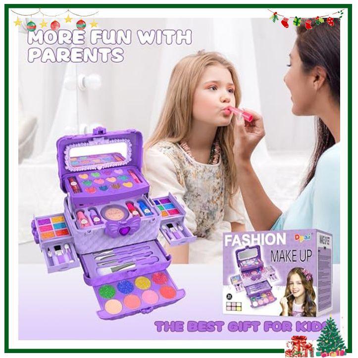 54 Pcs Kids Makeup Kit for Girls, Princess Real Washable Pretend Play Cosmetic Set Toys  Girls Kids (Purple)