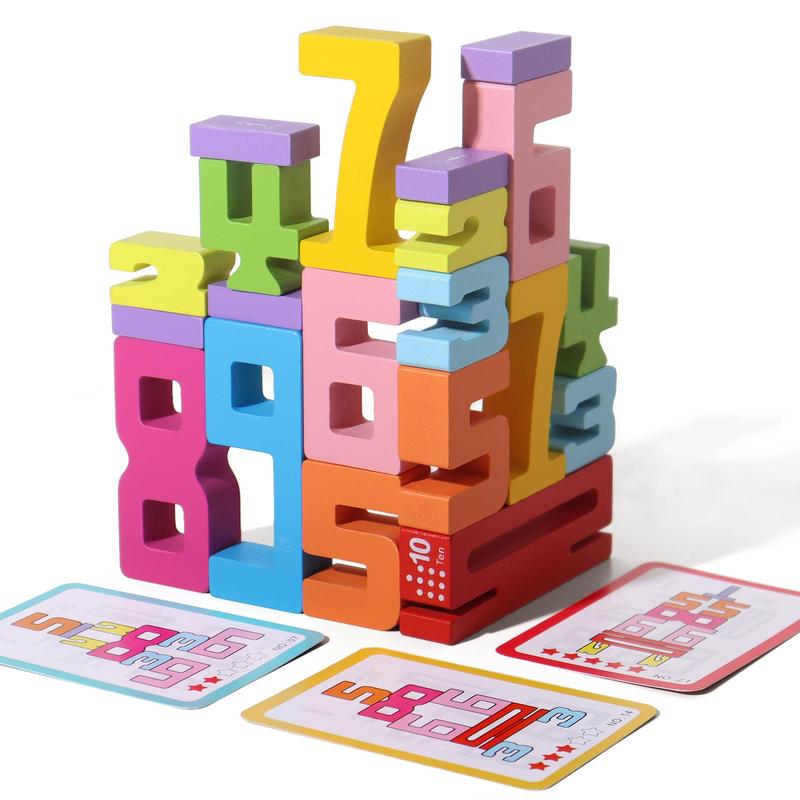 Wooden Number Building Block (1 Box), Creative Montessori Stacking Toys, Early Educational Toy for Children