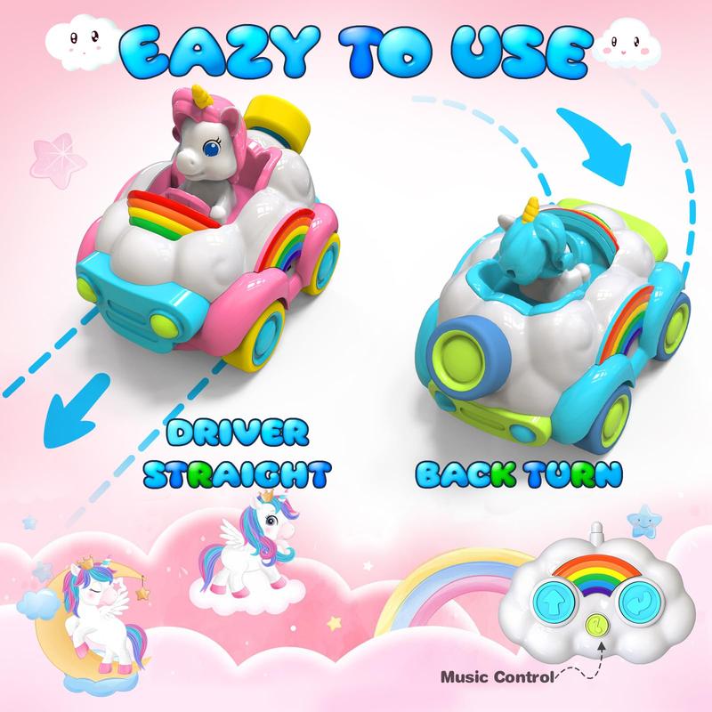 Unicorn RC Cars Set - 2 Pack with Glowing Lights, Tunes, and Sound Effects for Young Children