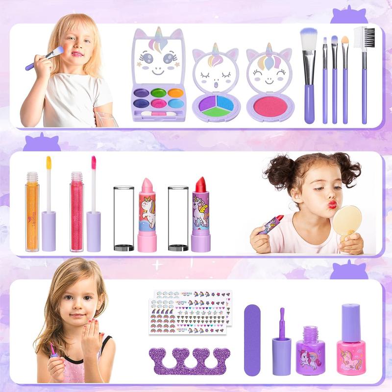 Kids Makeup Kit for Girl - Kids Washable Makeup Girls Toys with Unicorn Cosmetic Case, Real Girl Makeup Sets for Toddler Kid Children Christmas Birthday Gifts Toys for 3 4 5 6 7 8-12 Year Old Girls