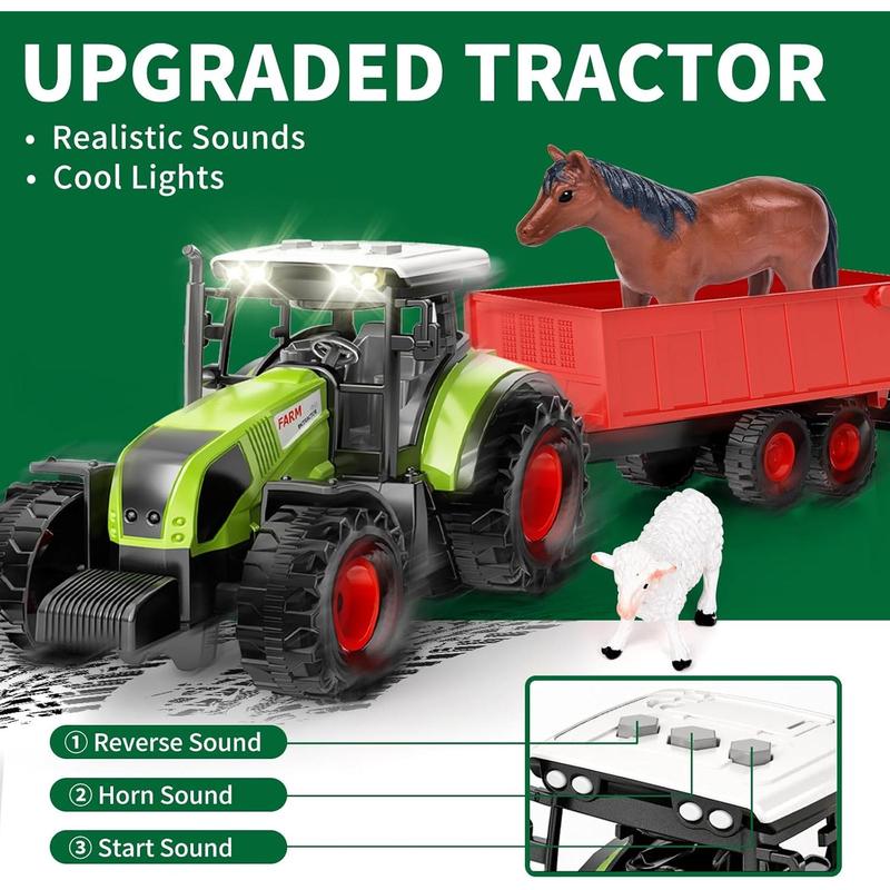 Farm Animals Barn House Toys - Kids Tractor Toy with Lights & Sound, Horse Stable, Cowshed, Chicken Fence, Animal, Farm Accessories, Easter Birthday Gifts for Boys Toddlers Ages 3+