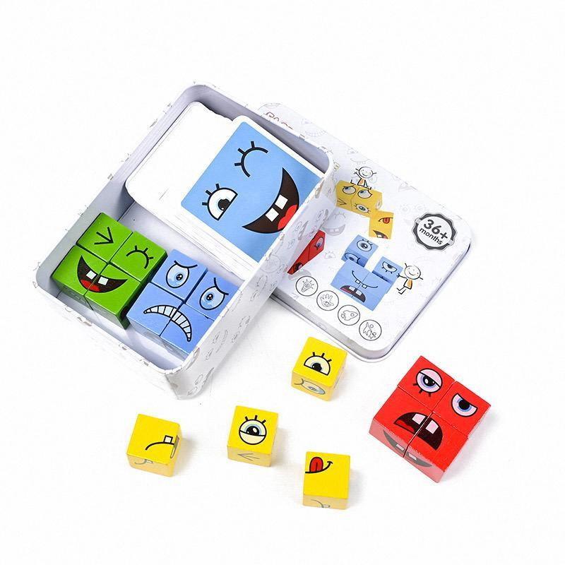 Face Changing Building Blocks Puzzle Game Wooden Cube Board Game