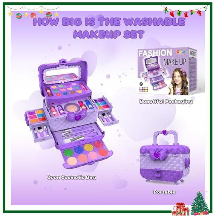 54 Pcs Kids Makeup Kit for Girls, Princess Real Washable Pretend Play Cosmetic Set Toys  Girls Kids (Purple)