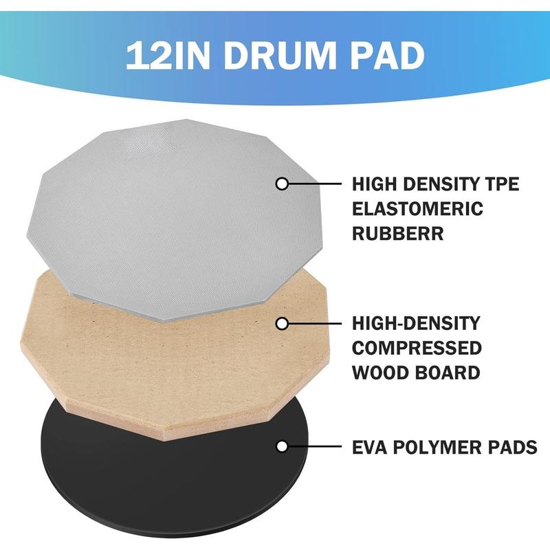 Drum Practice Pad for drumming drum pad and sticks 12 In,Sided With 2 Pairs 4 Maple 5A Drum Sticks & Storage Bag(Gray)