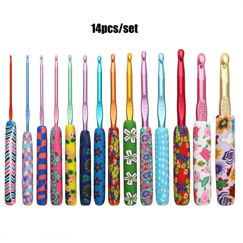 Random Color Soft Ceramic Crochet Hook Set, Flower Printed Crochet Hook Set, Crochet Yarn Craft Kit For Arthritis Hand