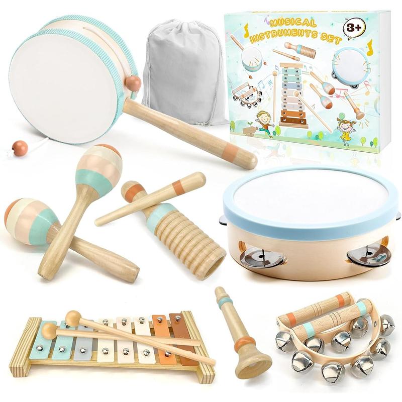 Toddler Musical Instruments-Musical Toys Wooden Toys for Toddlers 1-3 , Baby Musical Instruments with Modern Boho Xylophone Toddler Toys with Storage Bag for Kids Preschool Educational 3+