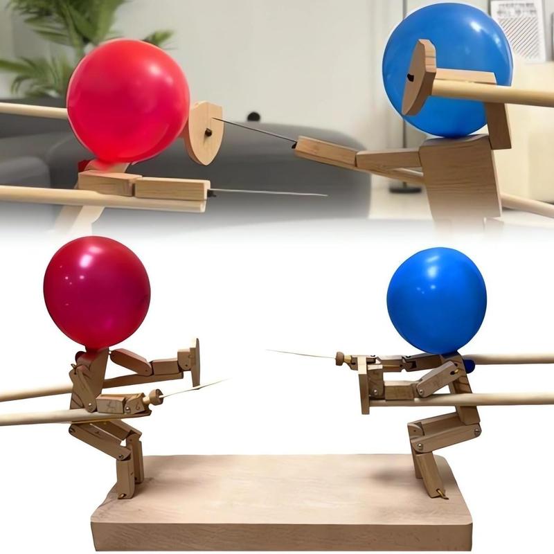 Wooden Balloon Bamboo Man Battle Game, Handmade Wooden Fencing Puppets with Random Color Balloon, Fast-paced Balloon Fight, Christmas Gift, Stocking Filler, Christmas Gift