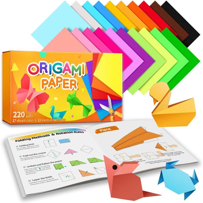 Origami Paper, Double Sided Color Origami Paper kit, 220 Sheets Multicolor Square Easy fold paper with Origami manual for Beginner, Paper & Paper Crafts DIY Projects(6x6inch)