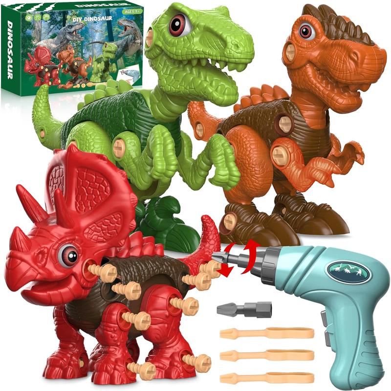 Christmas Gift for Kids 3 Dinosaur Animal Toys Gift for Kids Take Apart STEM Kid,Construction Building Kid Toys with Electric Drill, Party Christmas Birthday Gifts for Boys Girls