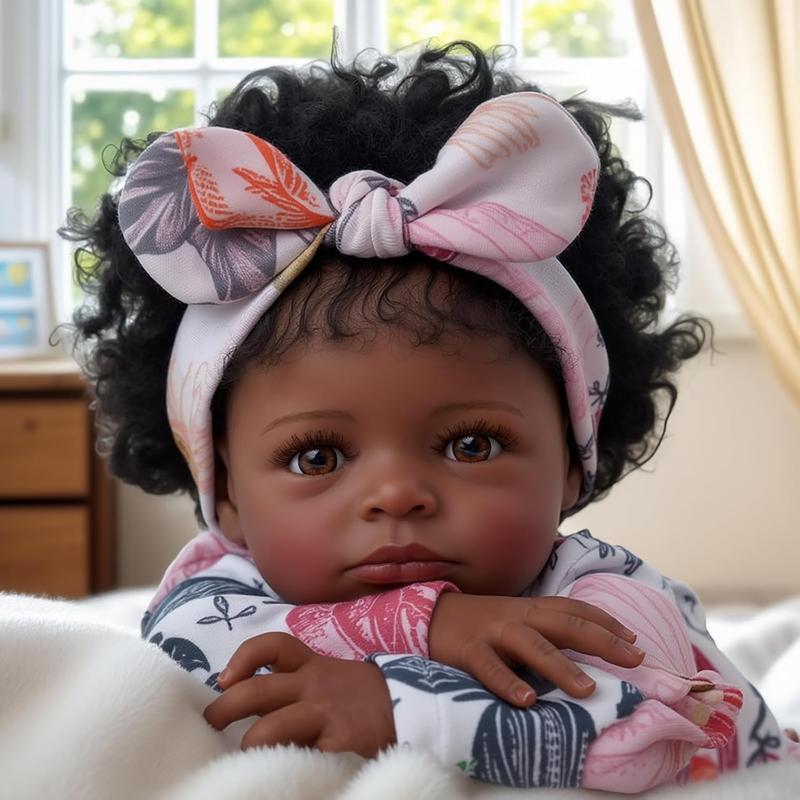 BABESIDE Lifelike Reborn Black Girl- 18-Inch Realistic Newborn Real Life Baby Dolls with Clothes and Toy Gift for Kids Age 3+ - Sandy