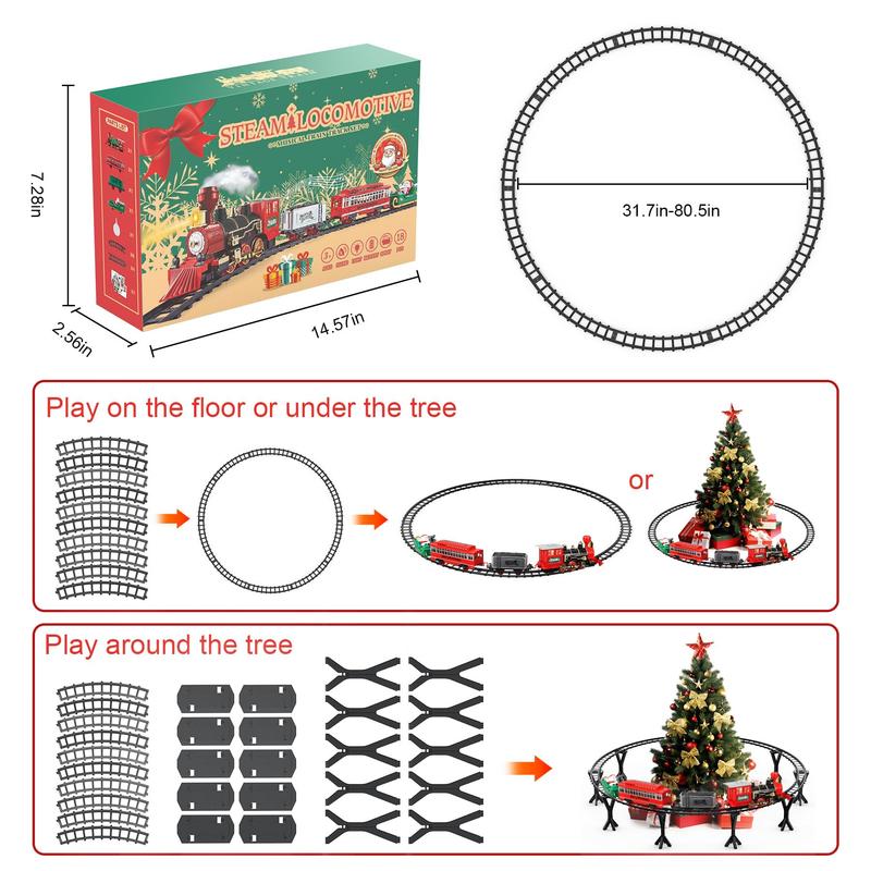 2024 Christmas Train Set with Smoke, Light and Sounds Effect for Ages 3-8+ Boys - Black